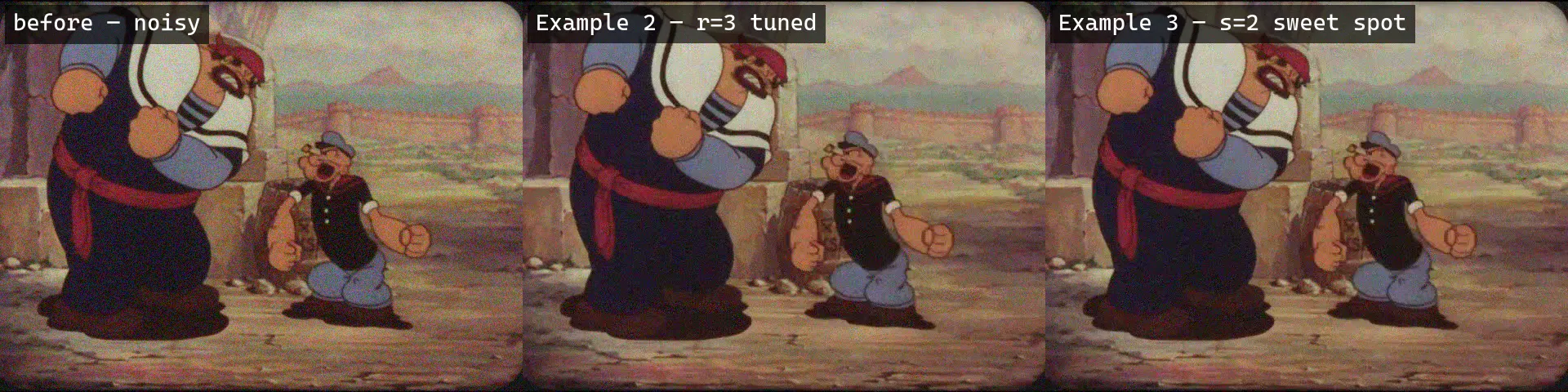 Examples of FFmpeg's non-local means noise reduction filter
